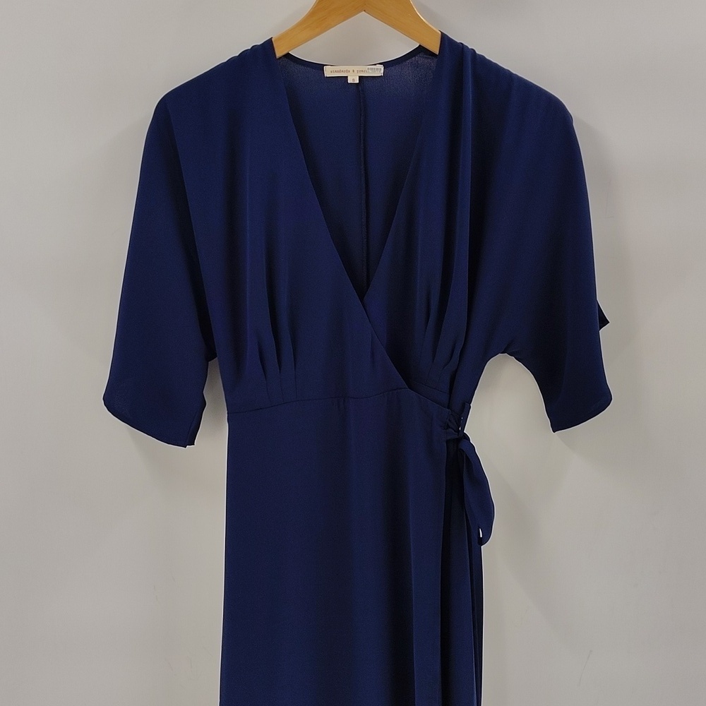Standards and Practices Navy Blue Size Small Wrap Dress Flowy Short Sleeve